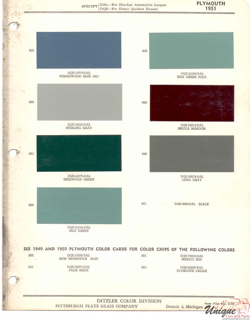 1951 Plymouth Paint Charts PPG 1